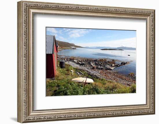 Boat House and Slip. Helgoy, Kvalsund, North Norway, Norway, Scandinavia, Europe-David Lomax-Framed Photographic Print