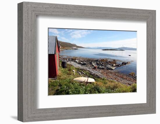 Boat House and Slip. Helgoy, Kvalsund, North Norway, Norway, Scandinavia, Europe-David Lomax-Framed Photographic Print