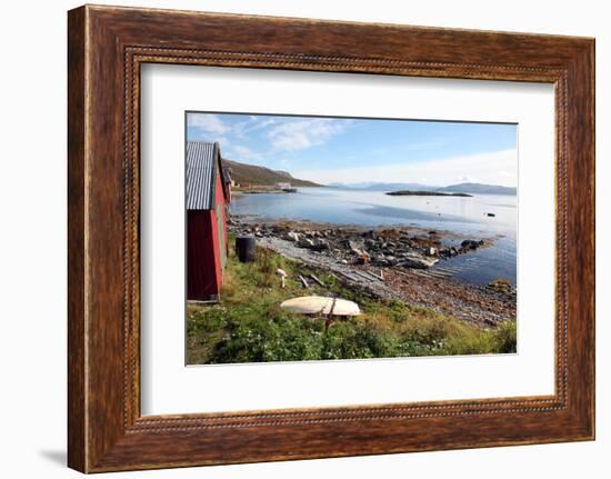 Boat House and Slip. Helgoy, Kvalsund, North Norway, Norway, Scandinavia, Europe-David Lomax-Framed Photographic Print