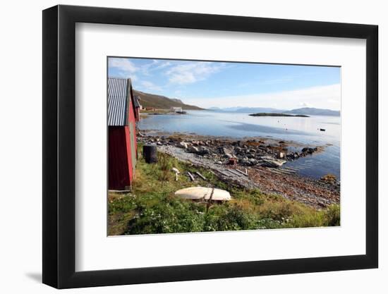 Boat House and Slip. Helgoy, Kvalsund, North Norway, Norway, Scandinavia, Europe-David Lomax-Framed Photographic Print