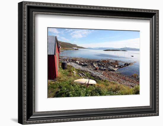 Boat House and Slip. Helgoy, Kvalsund, North Norway, Norway, Scandinavia, Europe-David Lomax-Framed Photographic Print