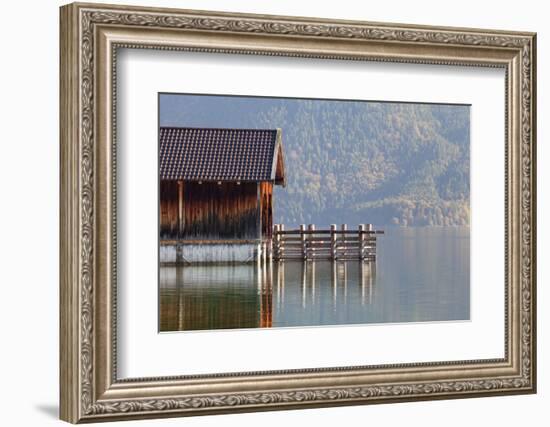 Boat House at Walchensee Lake in Autumn, Bavarian Alps, Upper Bavaria, Bavaria, Germany, Europe-Markus Lange-Framed Photographic Print