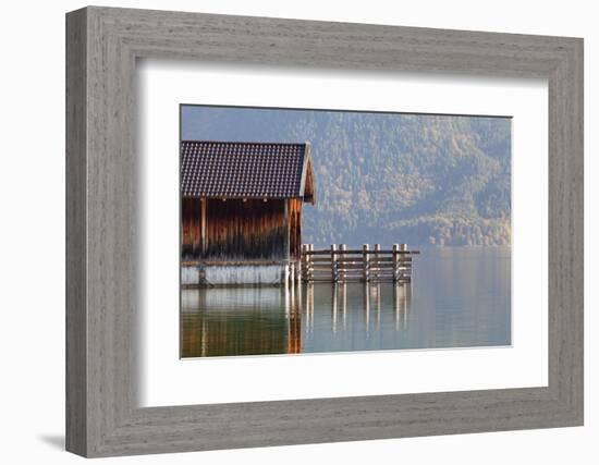 Boat House at Walchensee Lake in Autumn, Bavarian Alps, Upper Bavaria, Bavaria, Germany, Europe-Markus Lange-Framed Photographic Print