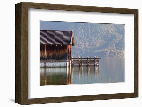 Boat House at Walchensee Lake in Autumn, Bavarian Alps, Upper Bavaria, Bavaria, Germany, Europe-Markus Lange-Framed Photographic Print