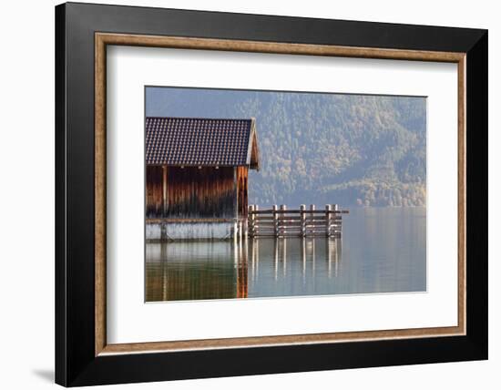 Boat House at Walchensee Lake in Autumn, Bavarian Alps, Upper Bavaria, Bavaria, Germany, Europe-Markus Lange-Framed Photographic Print