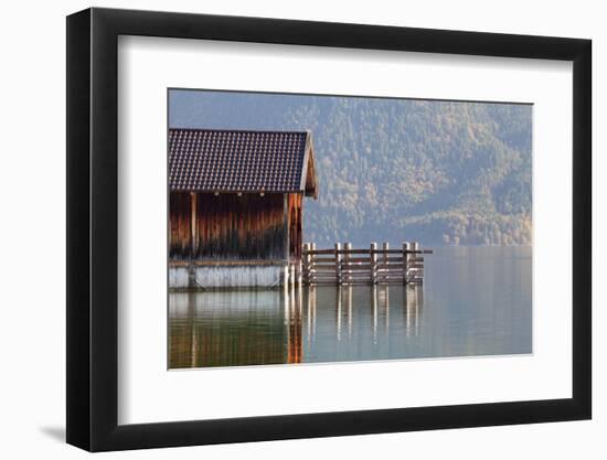 Boat House at Walchensee Lake in Autumn, Bavarian Alps, Upper Bavaria, Bavaria, Germany, Europe-Markus Lange-Framed Photographic Print