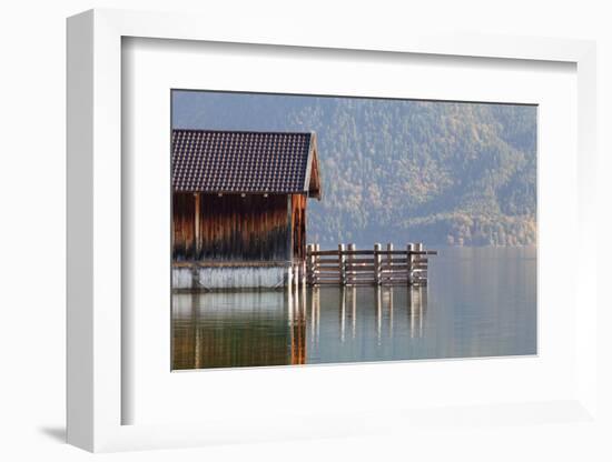 Boat House at Walchensee Lake in Autumn, Bavarian Alps, Upper Bavaria, Bavaria, Germany, Europe-Markus Lange-Framed Photographic Print