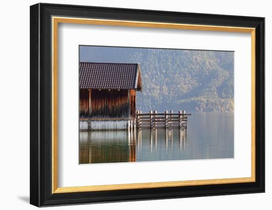 Boat House at Walchensee Lake in Autumn, Bavarian Alps, Upper Bavaria, Bavaria, Germany, Europe-Markus Lange-Framed Photographic Print