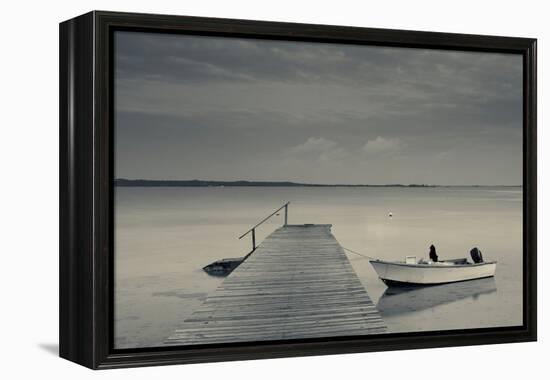 Boat moored at dock, Dunmore Town, Harbour Island, Eleuthera Island, Bahamas-null-Framed Premier Image Canvas