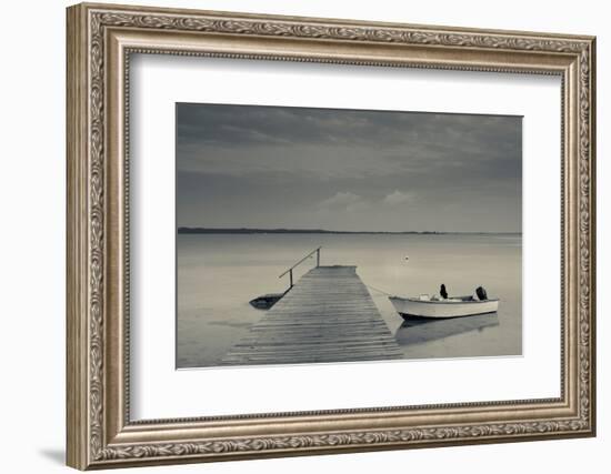 Boat moored at dock, Dunmore Town, Harbour Island, Eleuthera Island, Bahamas-null-Framed Photographic Print