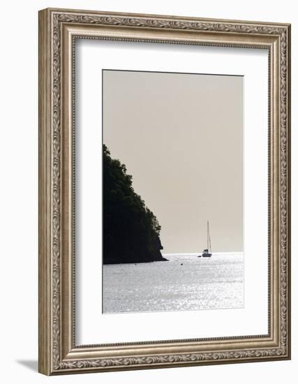 Boat moored off Marigot Bay at sunset, St. Lucia, Windward Islands, West Indies Caribbean, Central -Martin Child-Framed Photographic Print