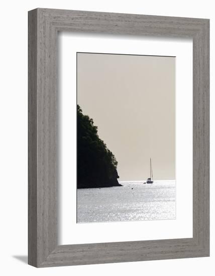 Boat moored off Marigot Bay at sunset, St. Lucia, Windward Islands, West Indies Caribbean, Central -Martin Child-Framed Photographic Print