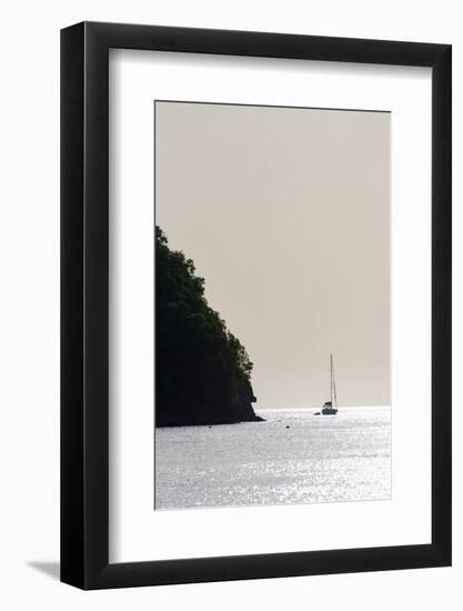 Boat moored off Marigot Bay at sunset, St. Lucia, Windward Islands, West Indies Caribbean, Central -Martin Child-Framed Photographic Print