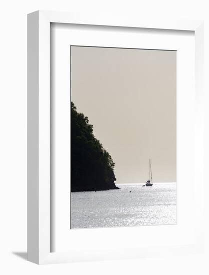 Boat moored off Marigot Bay at sunset, St. Lucia, Windward Islands, West Indies Caribbean, Central -Martin Child-Framed Photographic Print