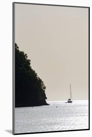 Boat moored off Marigot Bay at sunset, St. Lucia, Windward Islands, West Indies Caribbean, Central -Martin Child-Mounted Photographic Print