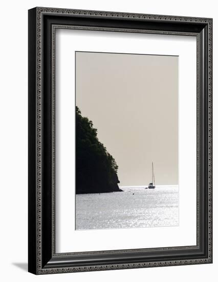 Boat moored off Marigot Bay at sunset, St. Lucia, Windward Islands, West Indies Caribbean, Central -Martin Child-Framed Photographic Print