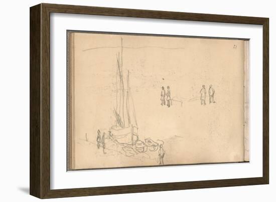 Boat of Villerville Alongside the Quay, Study of Figures (Pencil on Paper)-Claude Monet-Framed Giclee Print