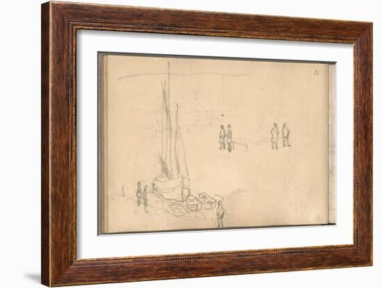 Boat of Villerville Alongside the Quay, Study of Figures (Pencil on Paper)-Claude Monet-Framed Giclee Print