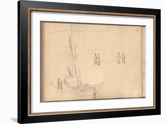 Boat of Villerville Alongside the Quay, Study of Figures (Pencil on Paper)-Claude Monet-Framed Giclee Print