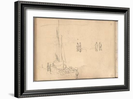 Boat of Villerville Alongside the Quay, Study of Figures (Pencil on Paper)-Claude Monet-Framed Giclee Print