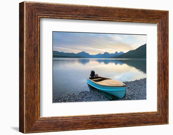 Boat on beach at Lake McDonald, Glacier National Park, Montana-Alan Majchrowicz-Framed Photographic Print