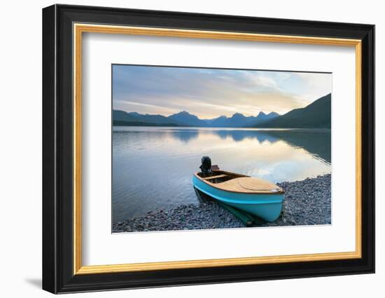 Boat on beach at Lake McDonald, Glacier National Park, Montana-Alan Majchrowicz-Framed Photographic Print