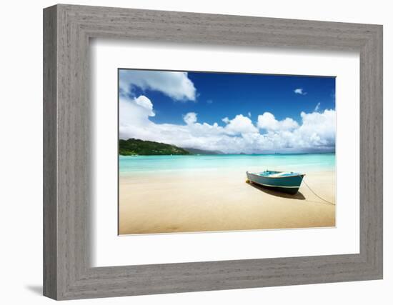Boat on Beach Mahe Island, Seychelles-Iakov Kalinin-Framed Photographic Print