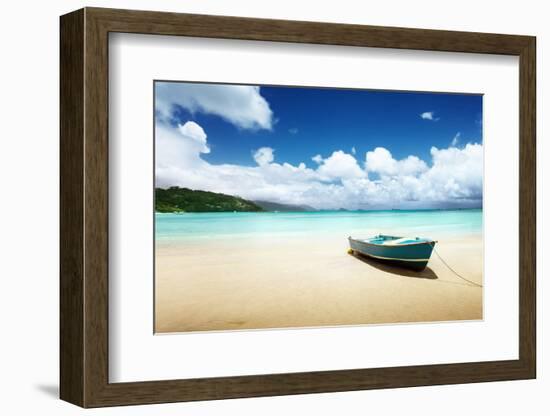 Boat on Beach Mahe Island, Seychelles-Iakov Kalinin-Framed Photographic Print