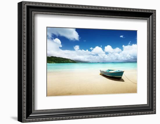 Boat on Beach Mahe Island, Seychelles-Iakov Kalinin-Framed Photographic Print