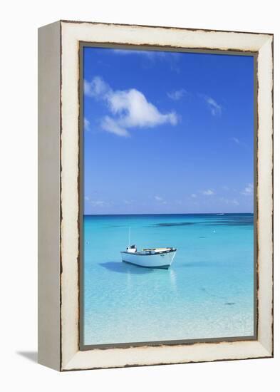 Boat on Blue Lagoon, Nacula Island, Yasawa Islands, Fiji-Ian Trower-Framed Premier Image Canvas