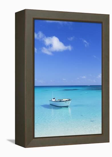 Boat on Blue Lagoon, Nacula Island, Yasawa Islands, Fiji-Ian Trower-Framed Premier Image Canvas