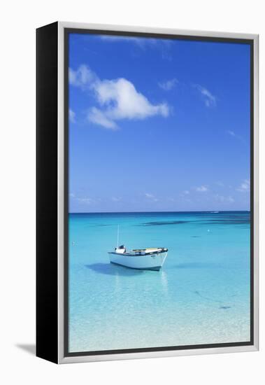 Boat on Blue Lagoon, Nacula Island, Yasawa Islands, Fiji-Ian Trower-Framed Premier Image Canvas