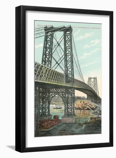 Boat on Fire under Williamsburg Bridge, New York City-null-Framed Art Print