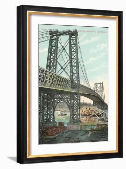 Boat on Fire under Williamsburg Bridge, New York City-null-Framed Art Print