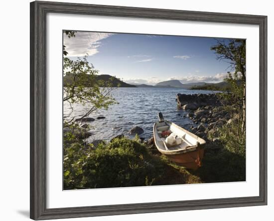 Boat on Lake Kilpisjarvi, Kilpisjarvi, Arctic Circle, Lapland, Finland-Doug Pearson-Framed Photographic Print