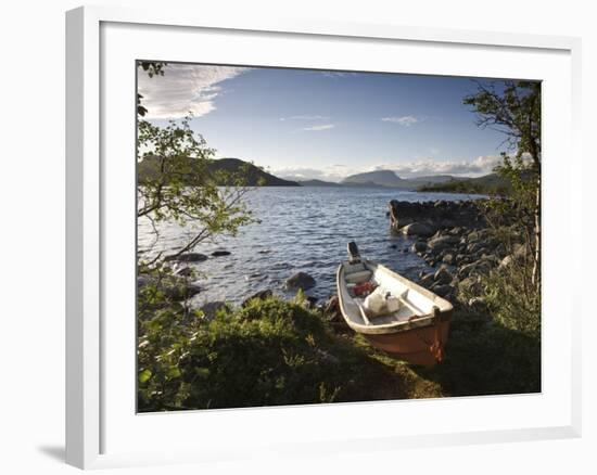 Boat on Lake Kilpisjarvi, Kilpisjarvi, Arctic Circle, Lapland, Finland-Doug Pearson-Framed Photographic Print