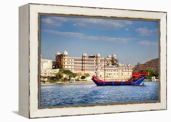 Boat on Pichola Lake near City Palace-Marina Pissarova-Framed Premier Image Canvas