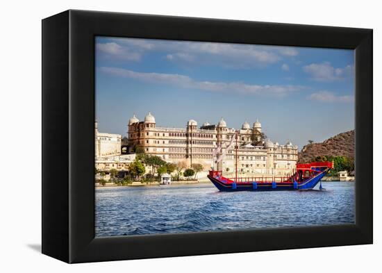 Boat on Pichola Lake near City Palace-Marina Pissarova-Framed Premier Image Canvas