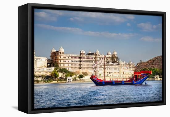 Boat on Pichola Lake near City Palace-Marina Pissarova-Framed Premier Image Canvas