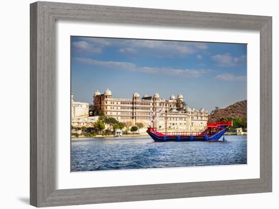 Boat on Pichola Lake near City Palace-Marina Pissarova-Framed Photographic Print