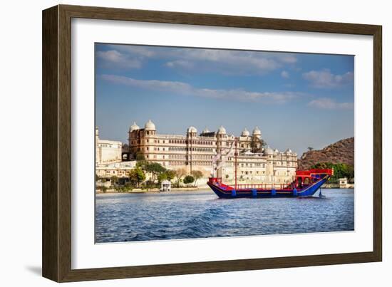 Boat on Pichola Lake near City Palace-Marina Pissarova-Framed Photographic Print