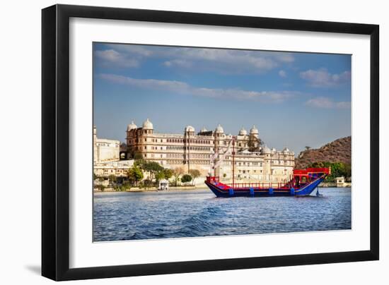 Boat on Pichola Lake near City Palace-Marina Pissarova-Framed Photographic Print