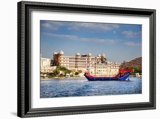 Boat on Pichola Lake near City Palace-Marina Pissarova-Framed Photographic Print