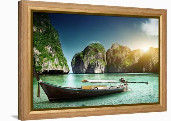 Boat on Sand of Maya Bay Phi Phi Island-Iakov Kalinin-Framed Premier Image Canvas