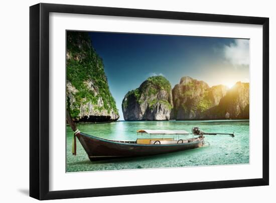 Boat on Sand of Maya Bay Phi Phi Island-Iakov Kalinin-Framed Photographic Print