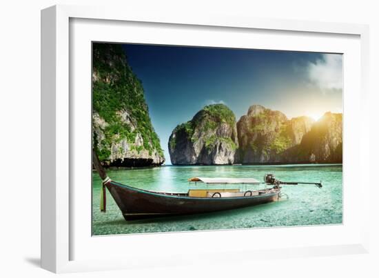 Boat on Sand of Maya Bay Phi Phi Island-Iakov Kalinin-Framed Photographic Print