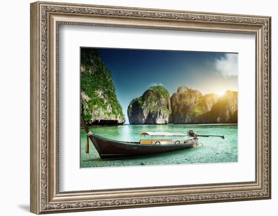 Boat on Sand of Maya Bay Phi Phi Island-Iakov Kalinin-Framed Photographic Print