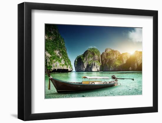 Boat on Sand of Maya Bay Phi Phi Island-Iakov Kalinin-Framed Photographic Print