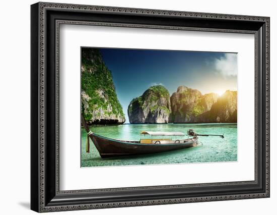 Boat on Sand of Maya Bay Phi Phi Island-Iakov Kalinin-Framed Photographic Print