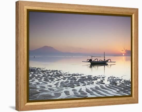 Boat on Sanur Beach at Dawn, Bali, Indonesia-Ian Trower-Framed Premier Image Canvas